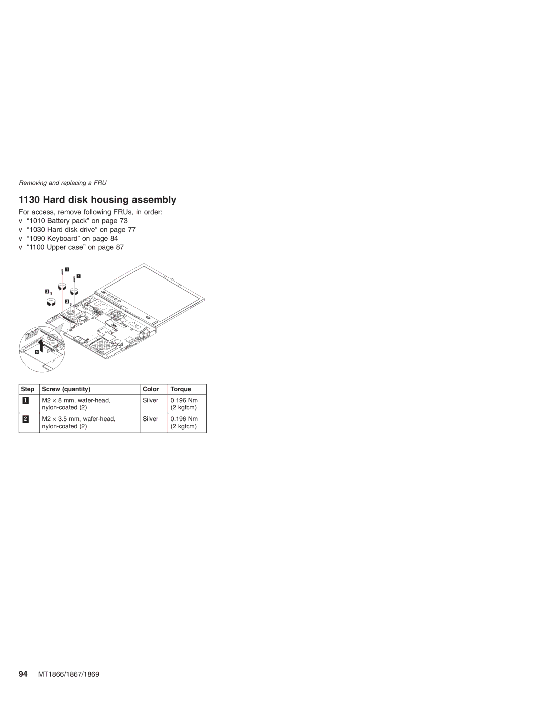 Lenovo MT 1866, MT 1867, MT 2506, MT 1869 manual Hard disk housing assembly 