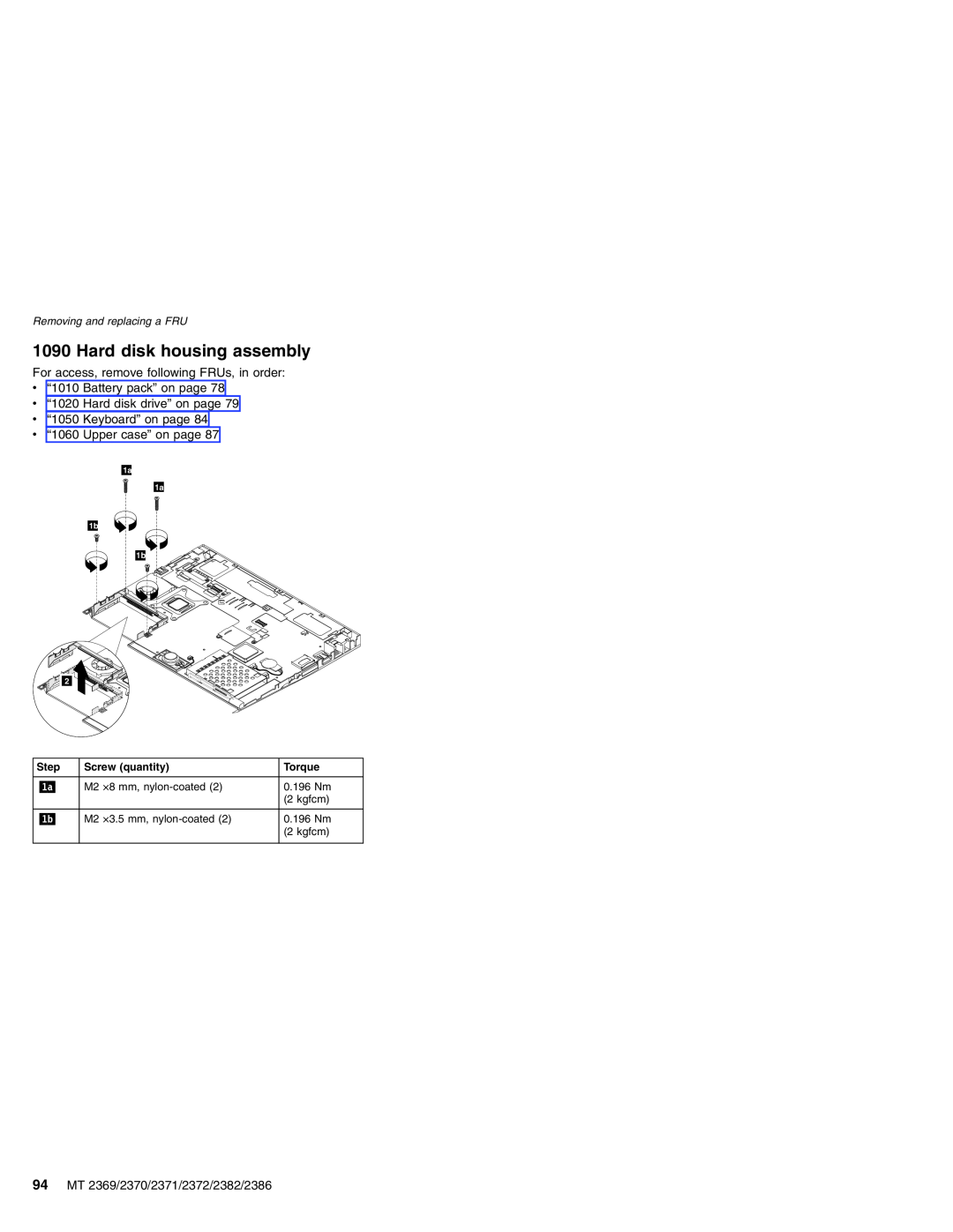 Lenovo MT 2369 manual Hard disk housing assembly, 1a 1a 1b 1b 