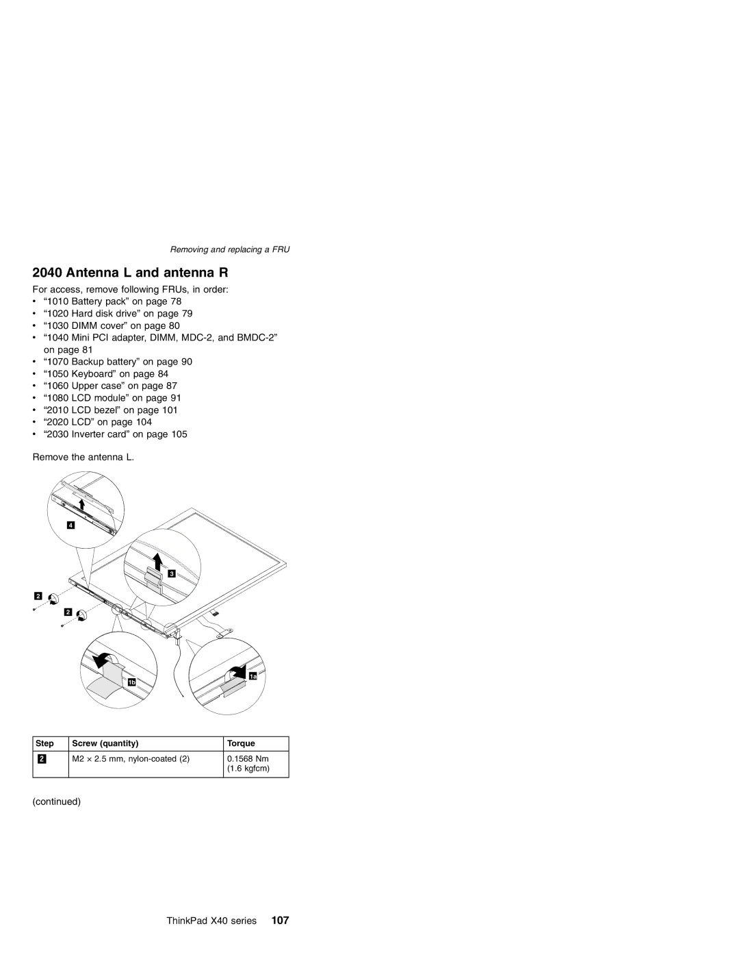 Lenovo MT 2369 manual Antenna L and antenna R, Step Screw quantity Torque 