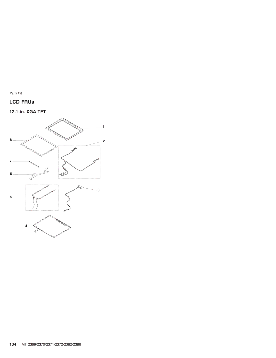 Lenovo manual LCD FRUs, 12.1-in. XGA TFT, 134 MT 2369/2370/2371/2372/2382/2386 