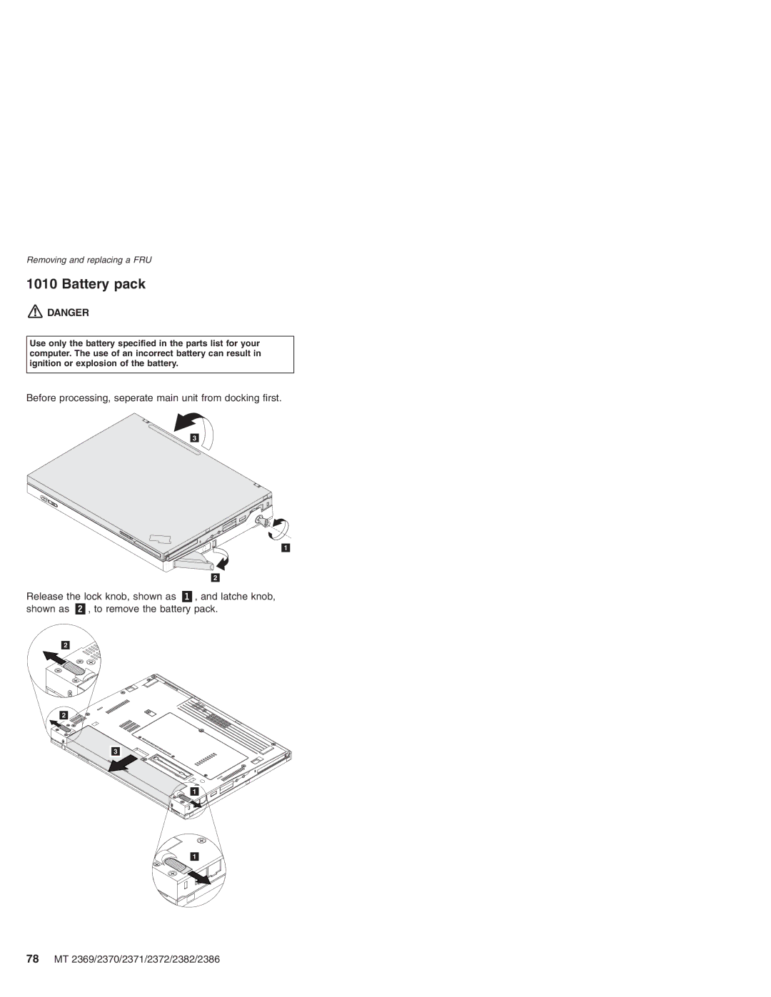 Lenovo MT 2369 manual Battery pack 