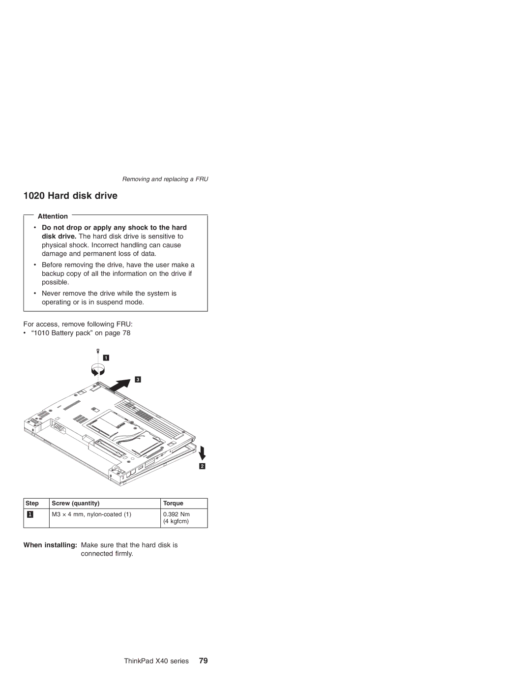 Lenovo MT 2369 manual Hard disk drive, Step Screw quantity Torque 