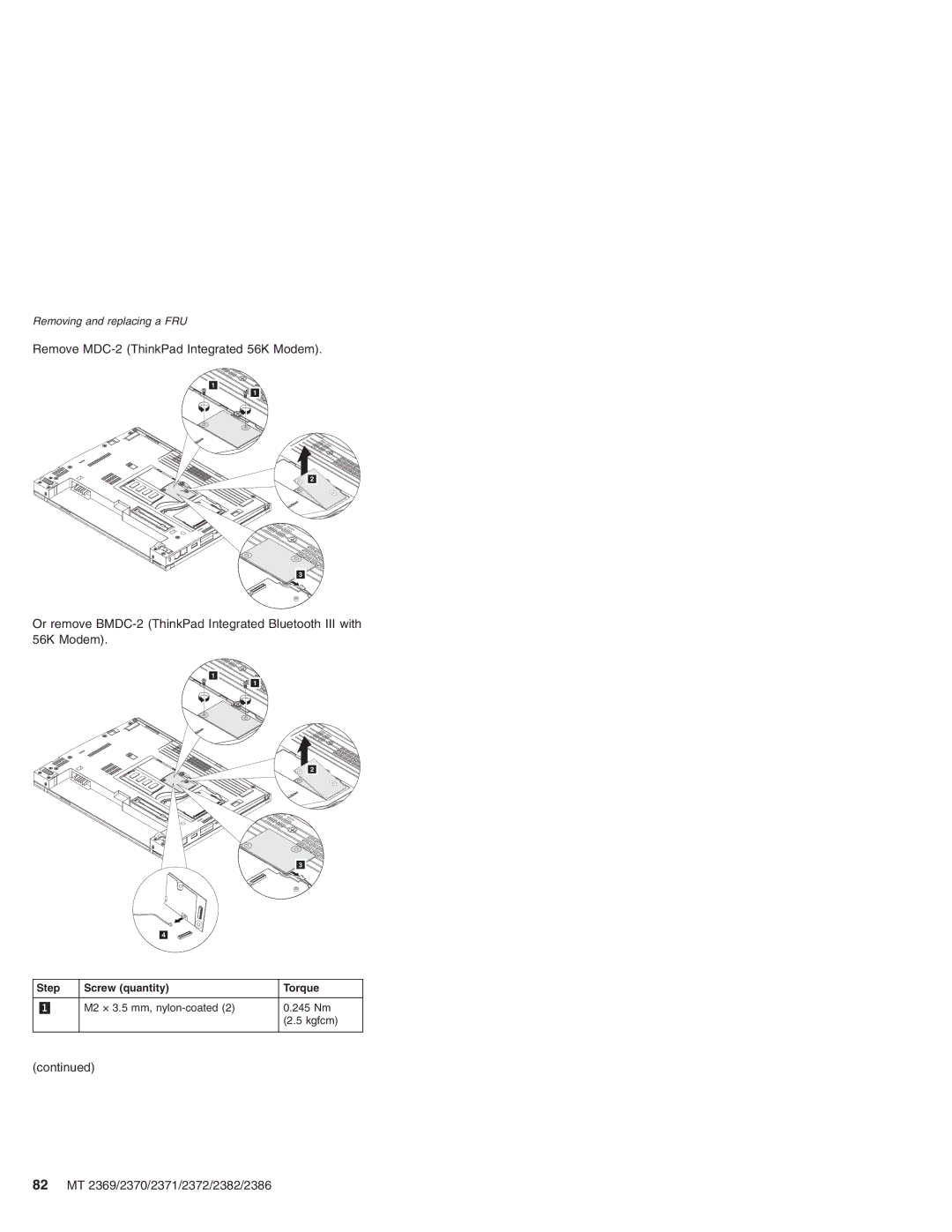 Lenovo manual 82 MT 2369/2370/2371/2372/2382/2386, Step Screw quantity Torque 