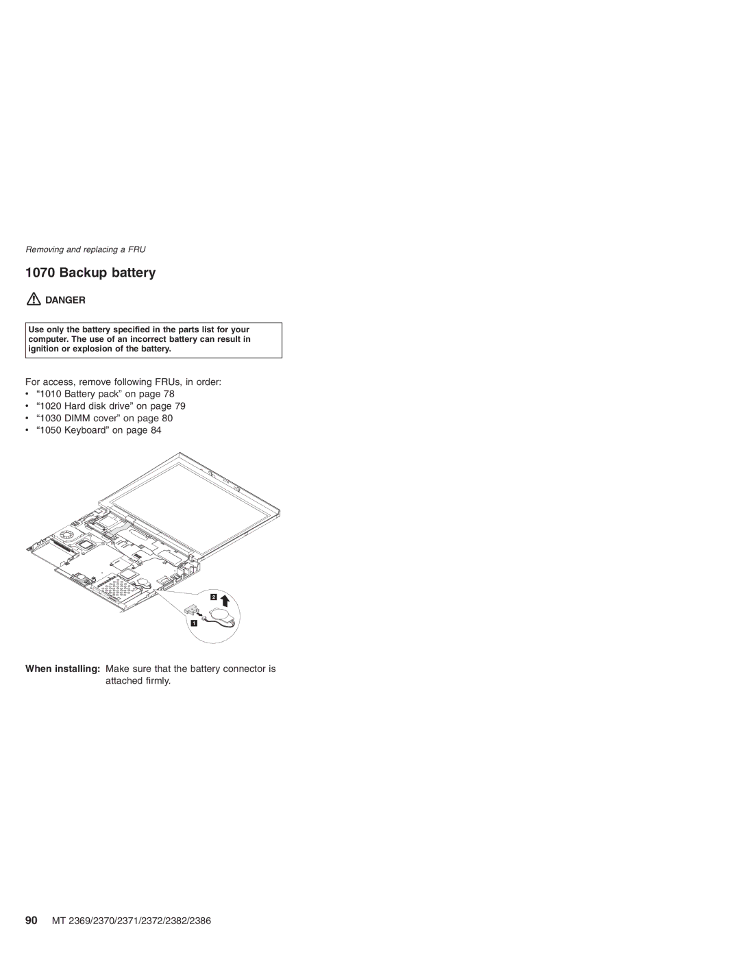 Lenovo MT 2369 manual Backup battery 