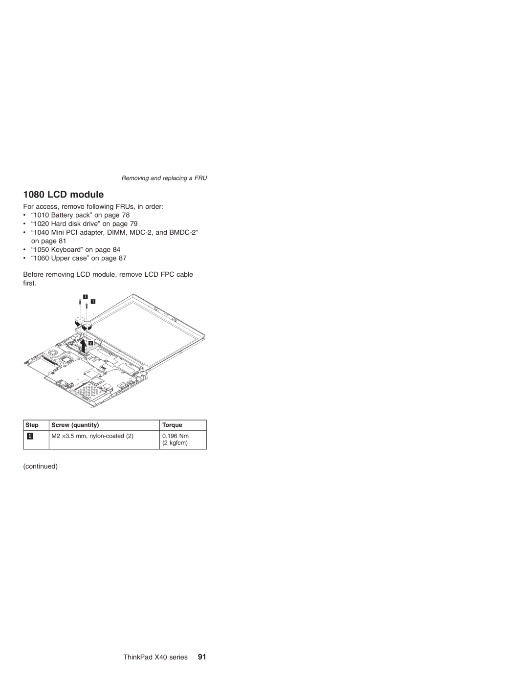 Lenovo MT 2369 manual LCD module, Step Screw quantity Torque 