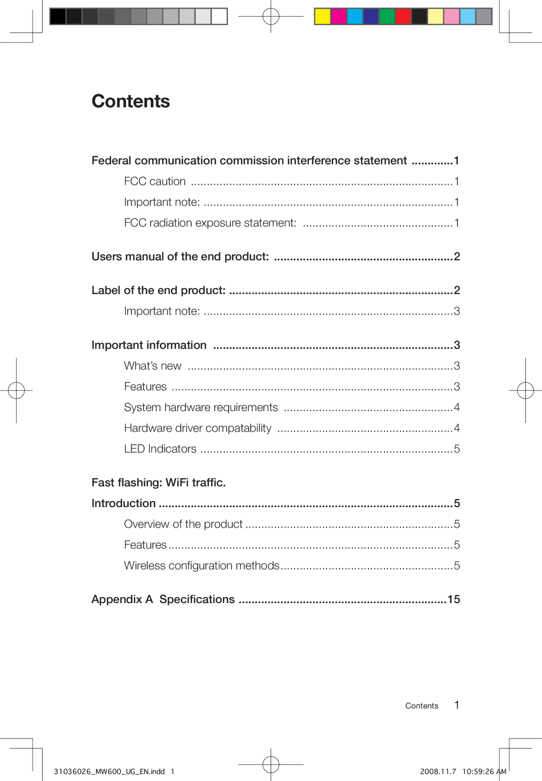 Lenovo MW600-B-LO user manual Contents 