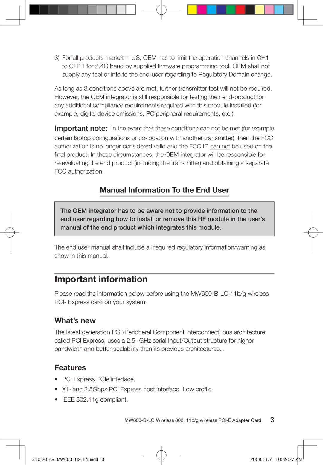 Lenovo MW600-B-LO user manual Important information, What’s new, Features 