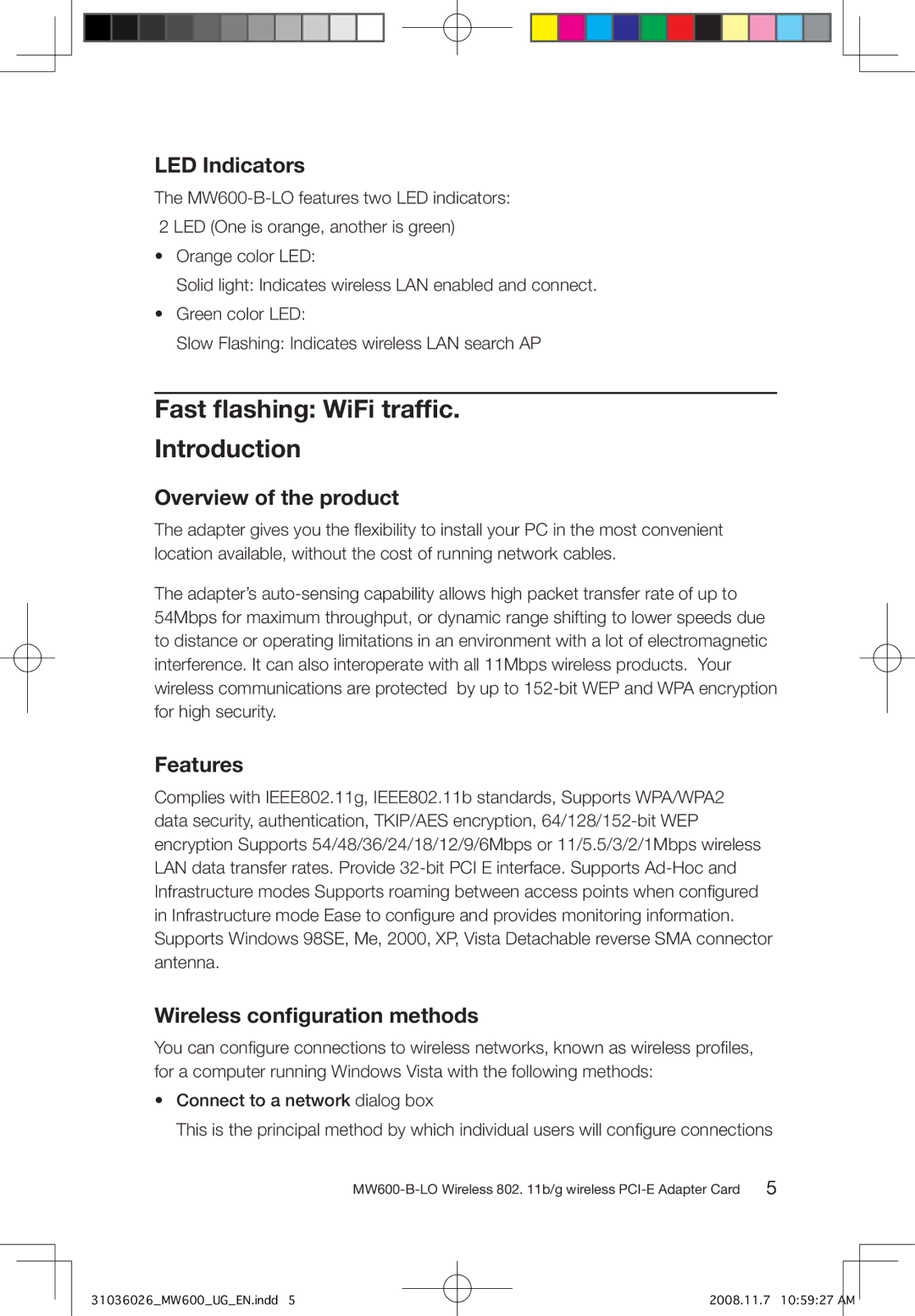 Lenovo MW600-B-LO user manual Fast ﬂashing WiFi trafﬁc Introduction, LED Indicators, Overview of the product 