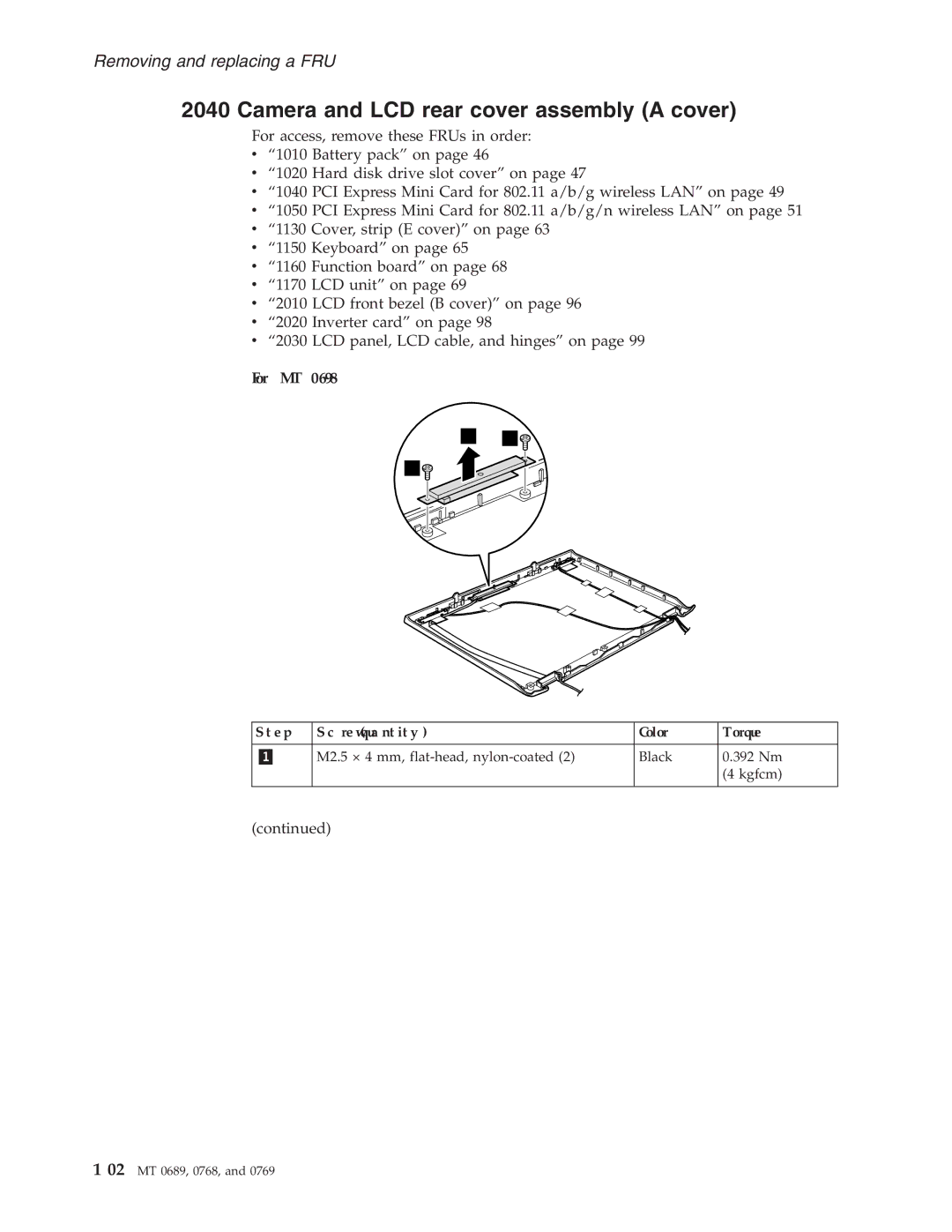 Lenovo N100, N200 manual Camera and LCD rear cover assembly a cover 