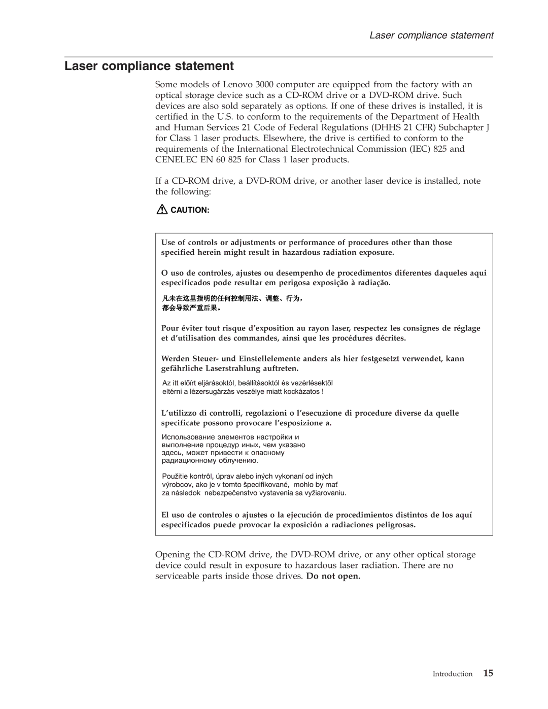 Lenovo N200, N100 manual Laser compliance statement 