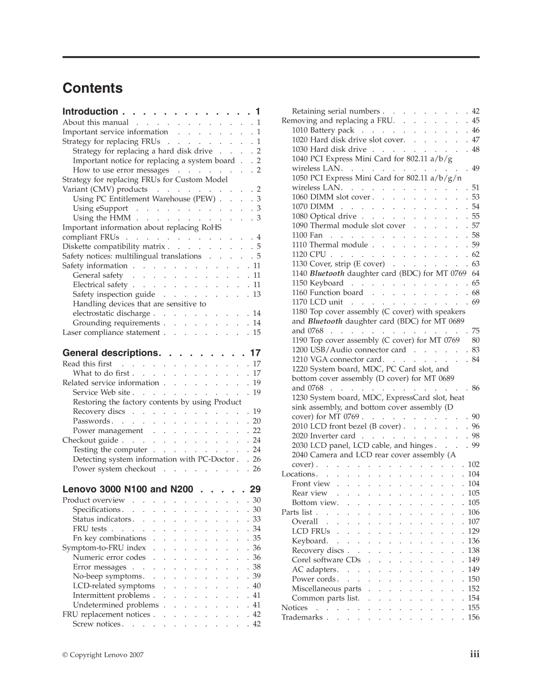 Lenovo N200, N100 manual Contents 