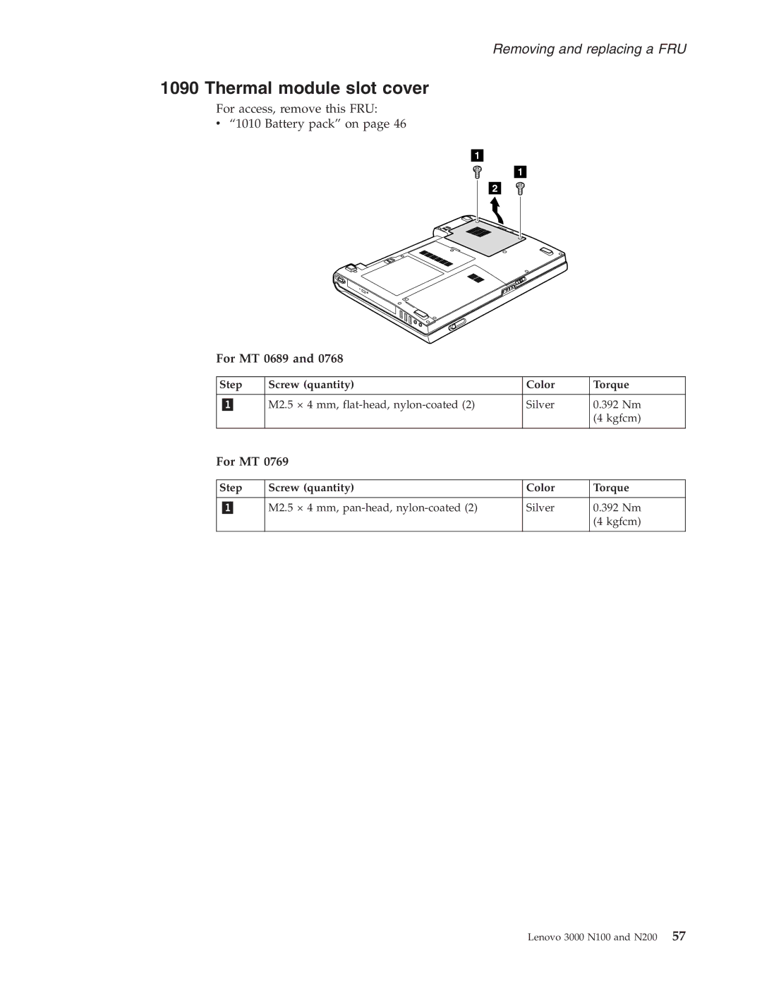 Lenovo N200, N100 manual Thermal module slot cover, For MT 0689 