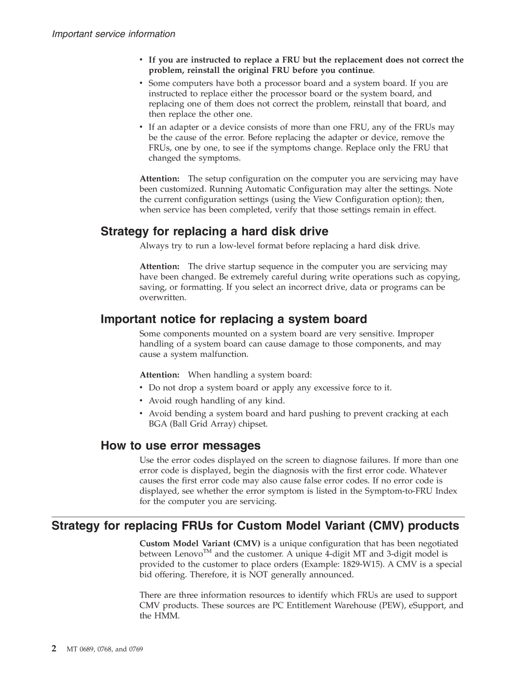 Lenovo N100, N200 manual Strategy for replacing a hard disk drive, Important notice for replacing a system board 