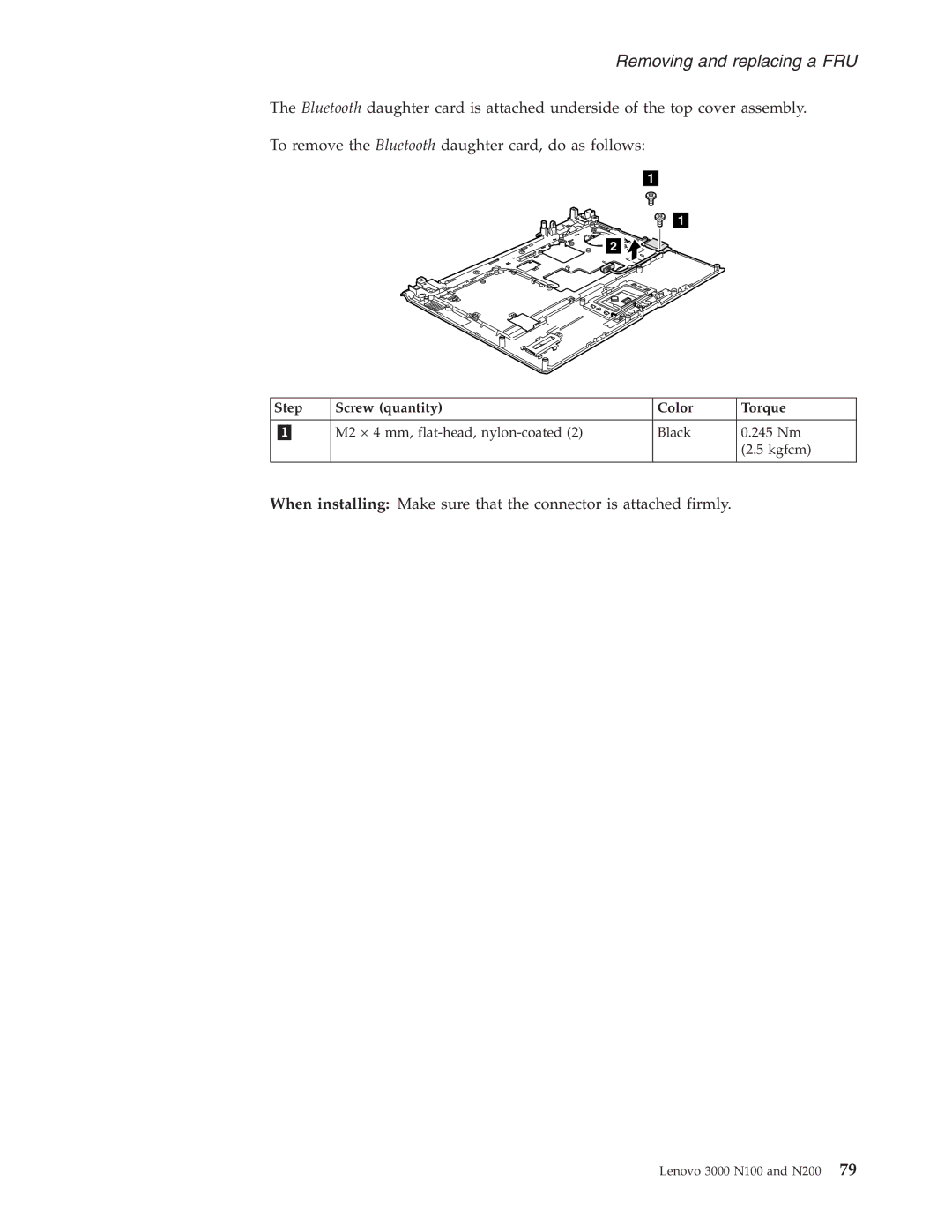 Lenovo N200, N100 manual M2 × 4 mm, flat-head, nylon-coated Black 245 Nm Kgfcm 