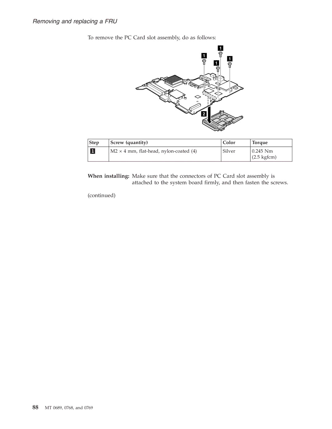 Lenovo N100, N200 manual To remove the PC Card slot assembly, do as follows 