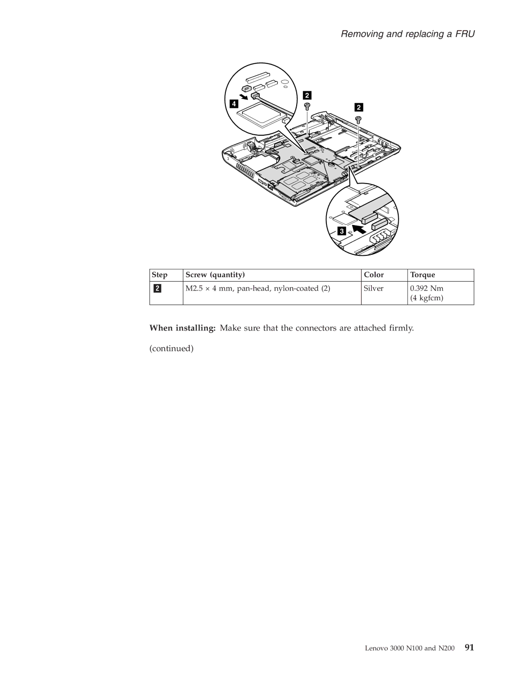 Lenovo N200, N100 manual Step Screw quantity Color Torque 