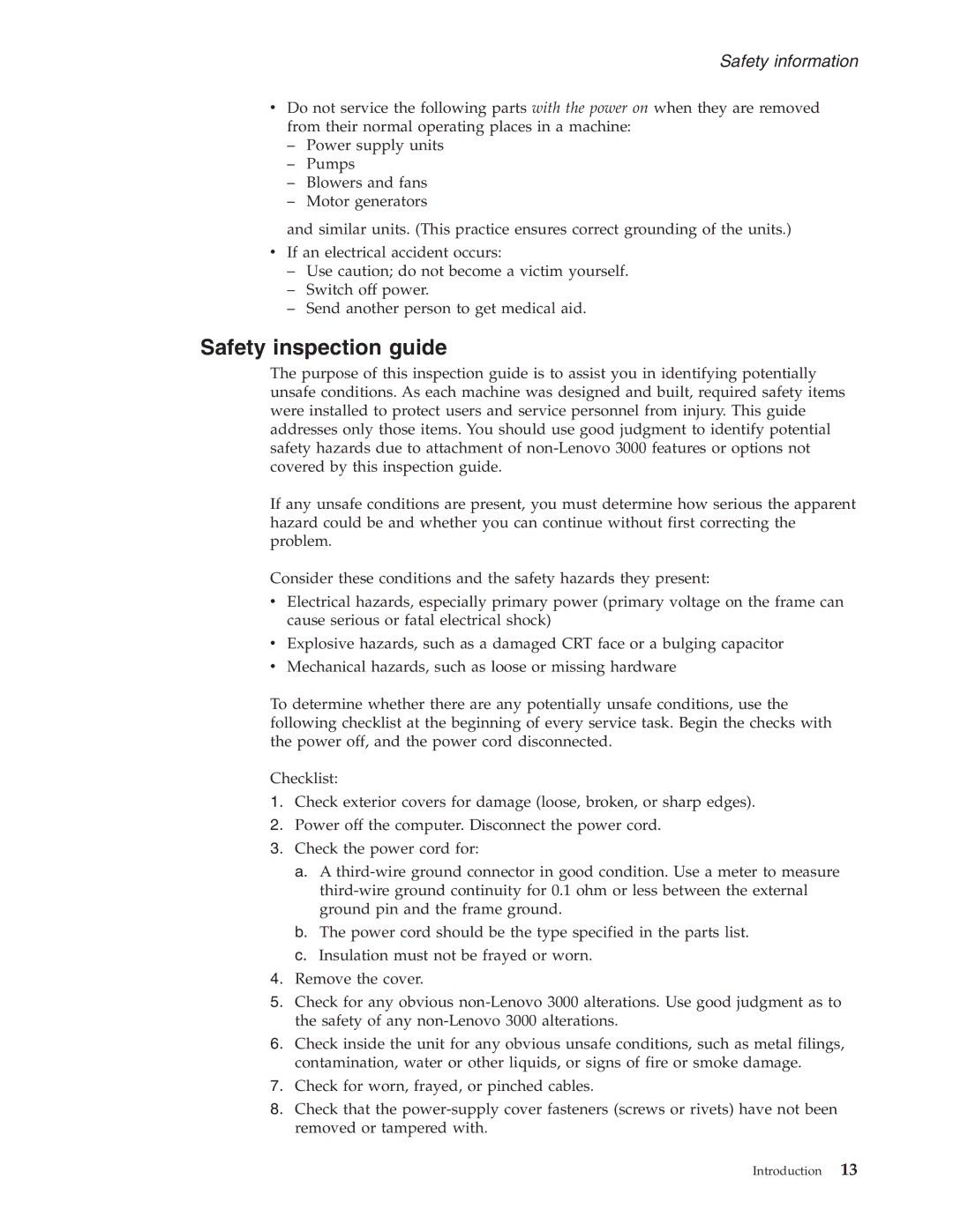 Lenovo N100 manual Safety inspection guide 