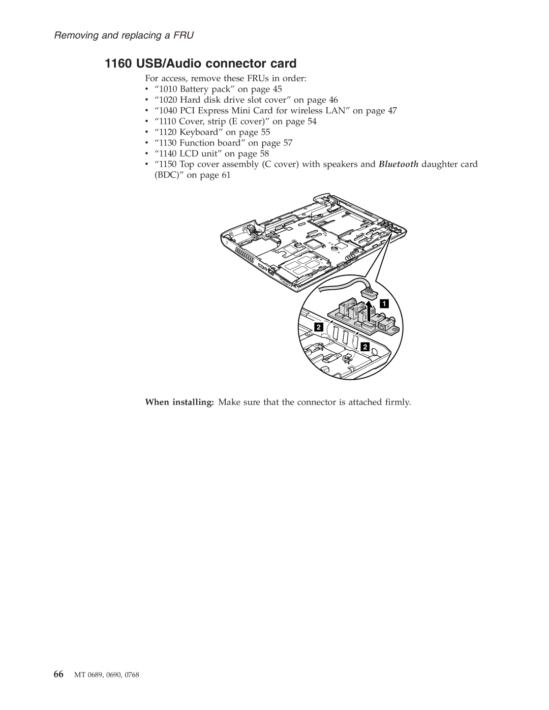 Lenovo N100 manual 1160 USB/Audio connector card 