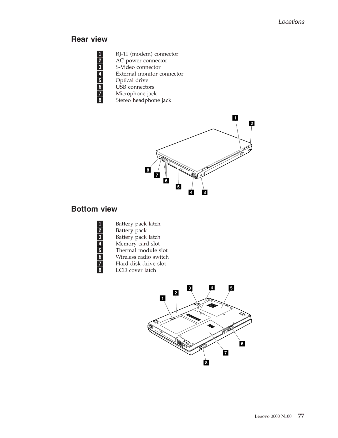 Lenovo N100 manual Rear view, Bottom view 