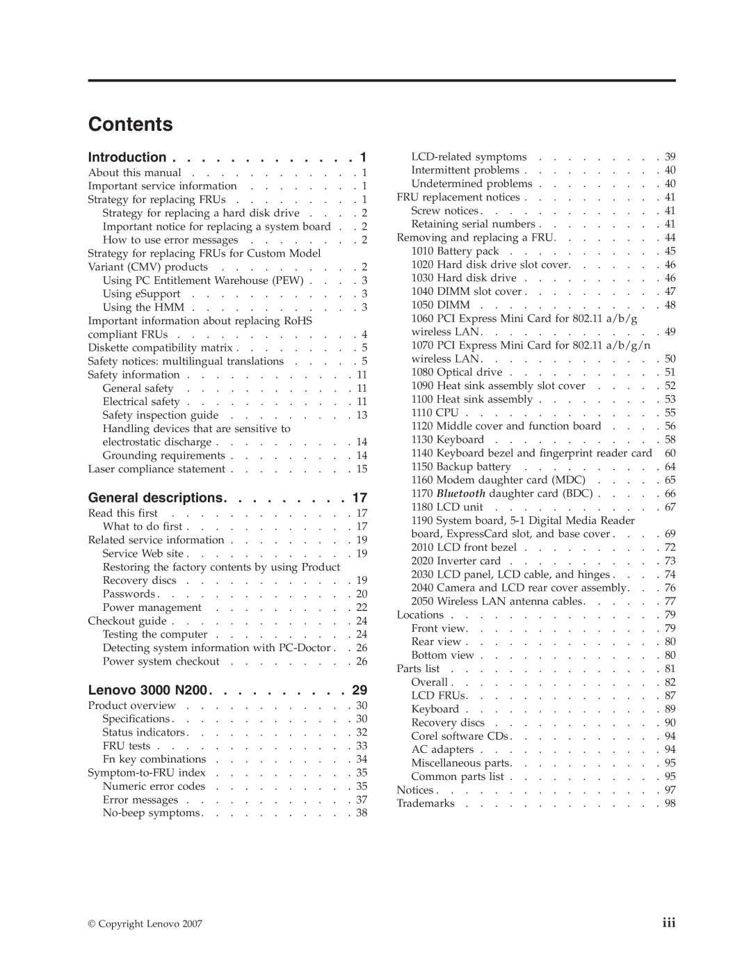 Lenovo N200 manual Contents 