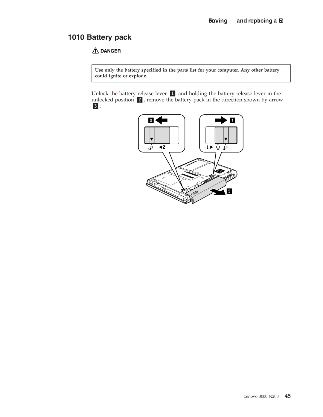 Lenovo N200 manual Battery pack 