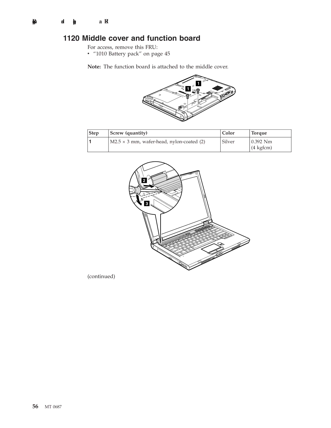 Lenovo N200 manual Middle cover and function board, For access, remove this FRU Battery pack on 