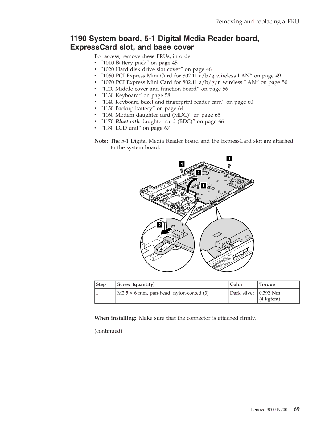 Lenovo N200 manual M2.5 × 6 mm, pan-head, nylon-coated Dark silver 392 Nm Kgfcm 