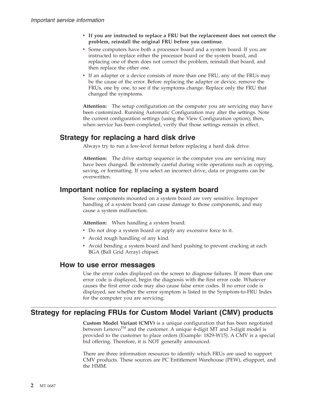 Lenovo N200 manual Strategy for replacing a hard disk drive, Important notice for replacing a system board 