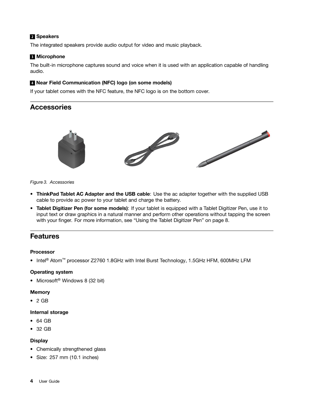 Lenovo N3S2PUK manual Accessories, Features 