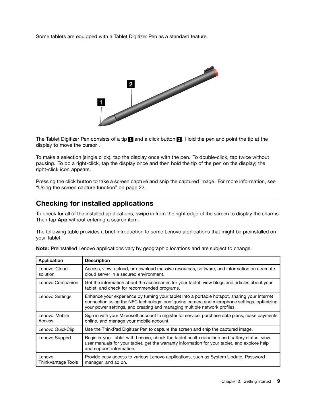 Lenovo N3S2PUK manual Checking for installed applications, Application Description 