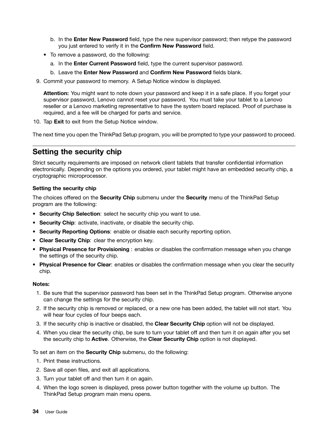 Lenovo N3S2PUK manual Setting the security chip 