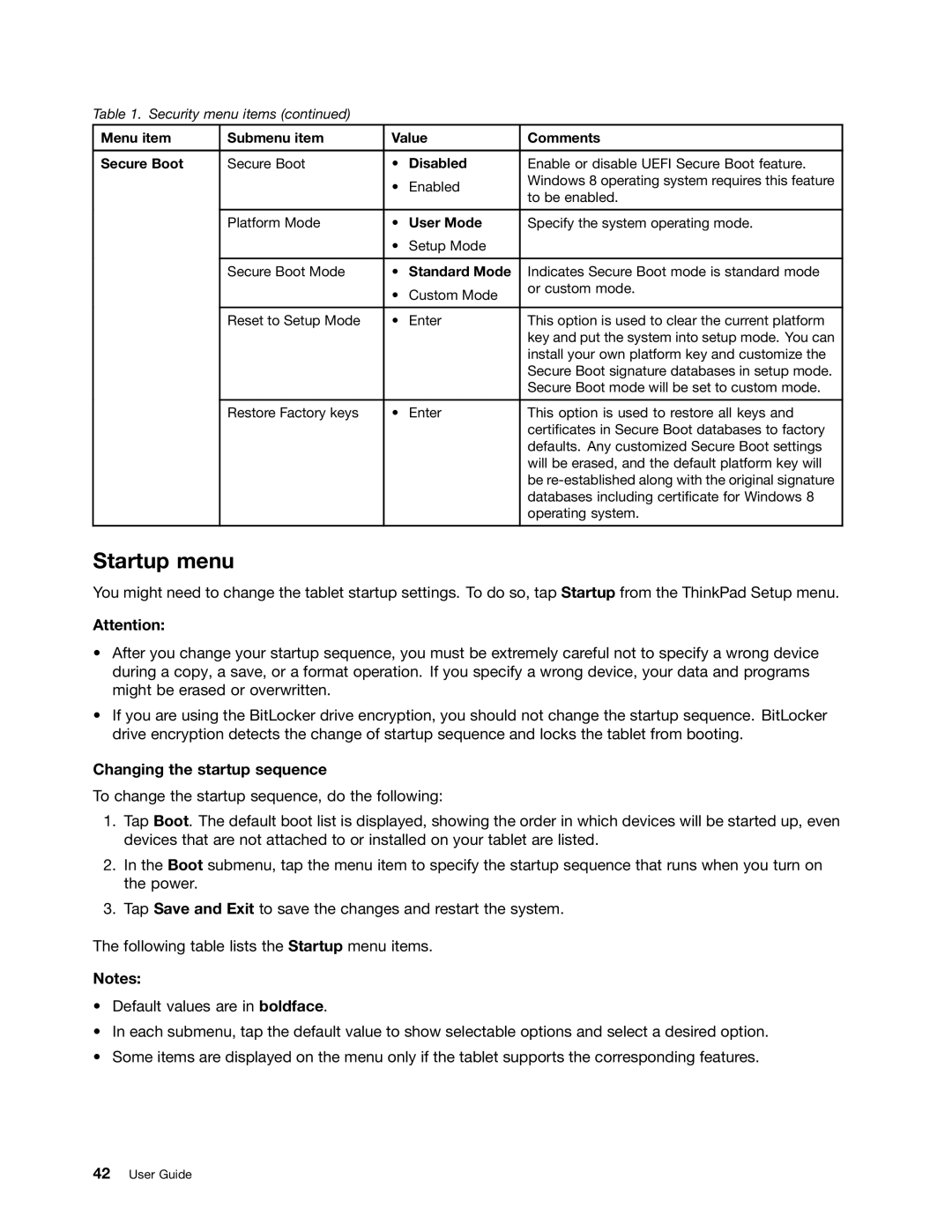 Lenovo N3S2PUK manual Startup menu, Changing the startup sequence 