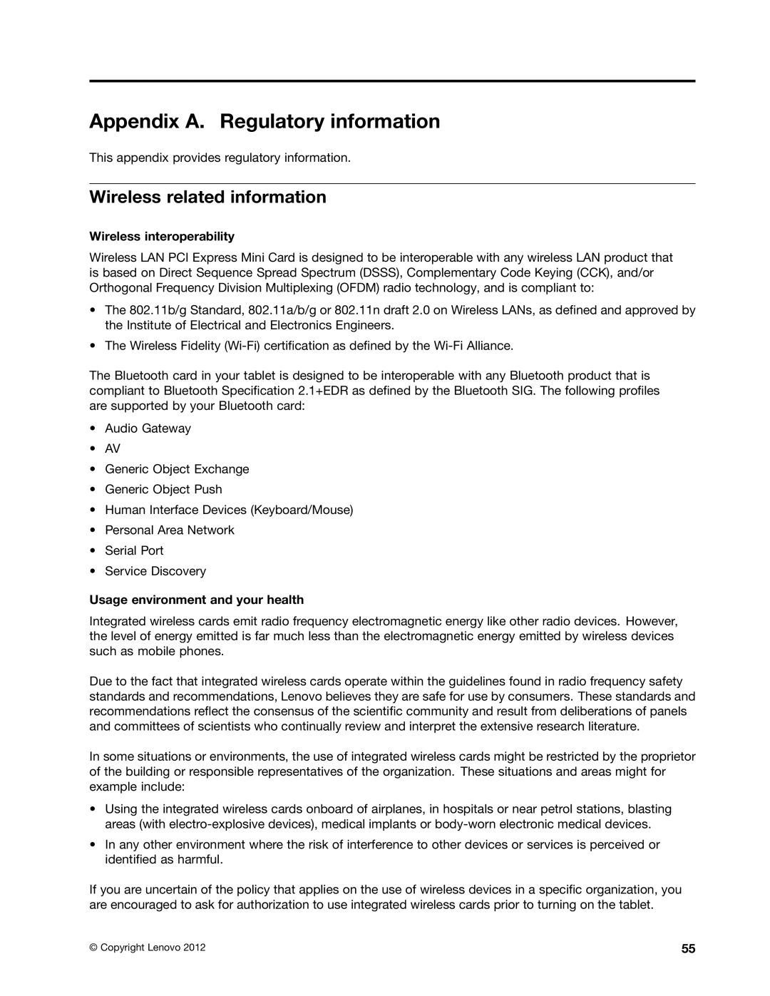 Lenovo N3S2PUK manual Appendix A. Regulatory information, Wireless related information, Wireless interoperability 