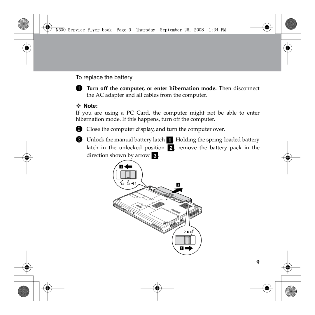 Lenovo N500 manual To replace the battery 