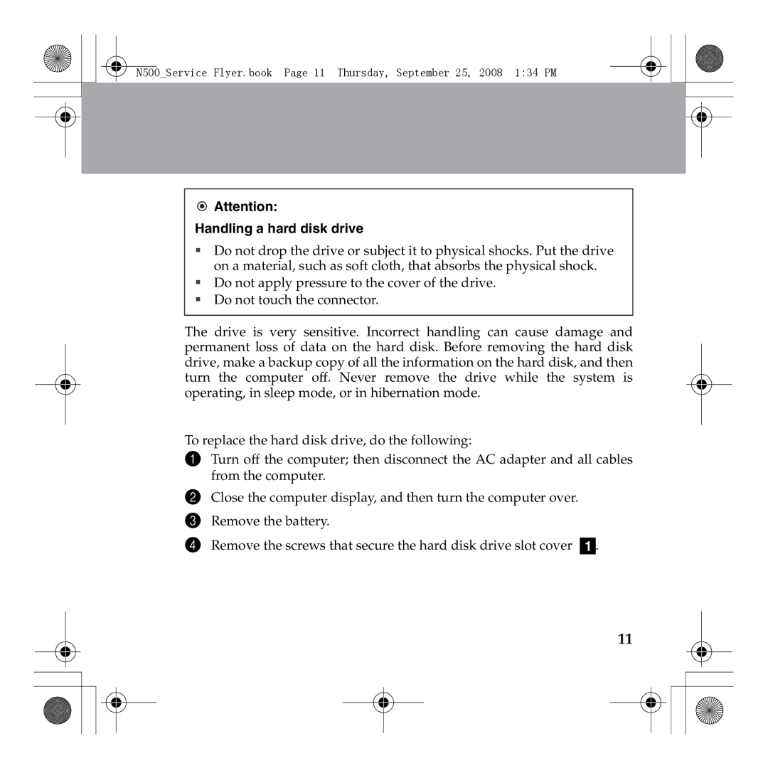 Lenovo N500 manual Handling a hard disk drive 