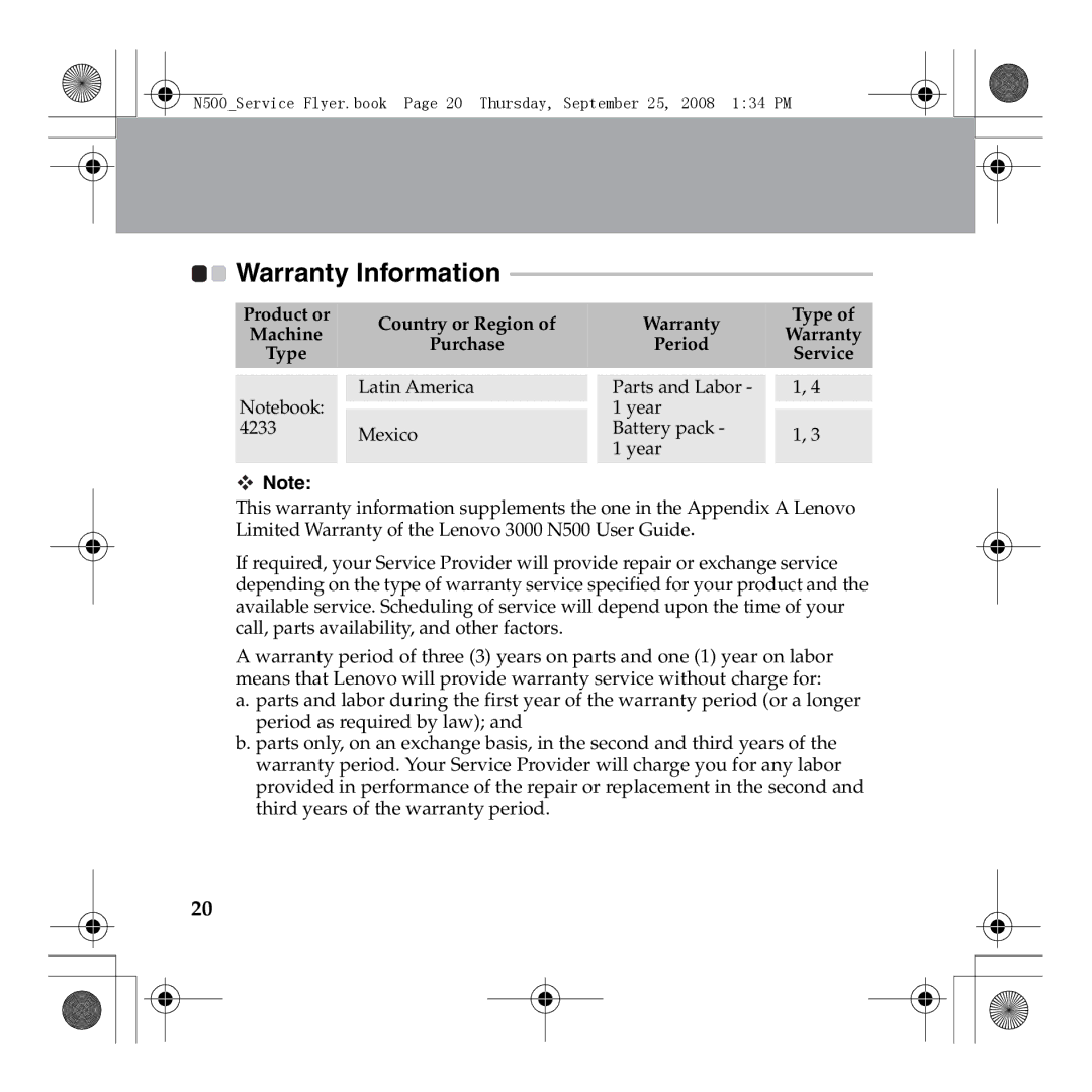 Lenovo N500 manual Warranty Information 