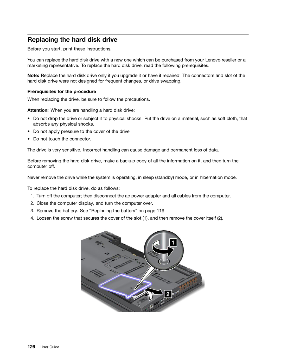 Lenovo NVS-4200M, 42825BU, 4242X04, 42421A0 manual Replacing the hard disk drive, Prerequisites for the procedure 