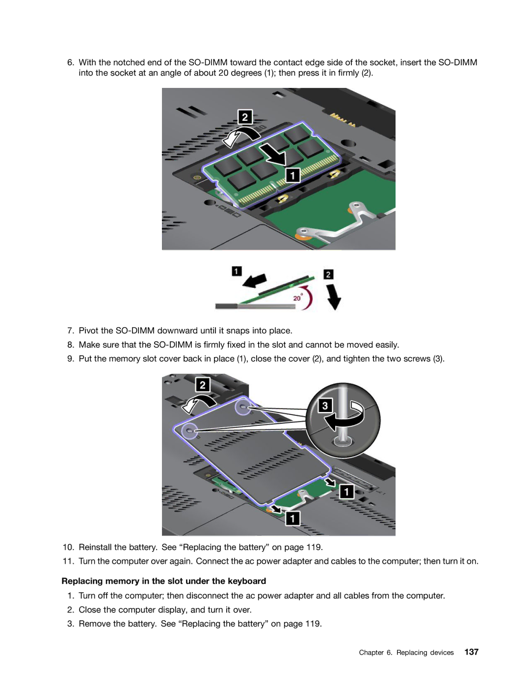 Lenovo 42421A0, NVS-4200M, 42825BU, 4242X04 manual Replacing memory in the slot under the keyboard 