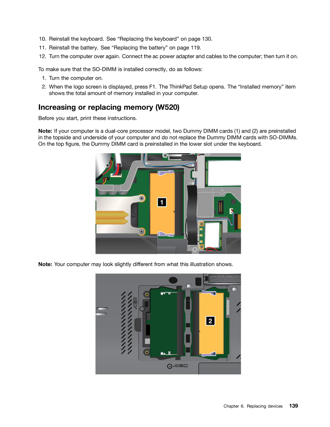 Lenovo 42825BU, NVS-4200M, 4242X04, 42421A0 manual Increasing or replacing memory W520 