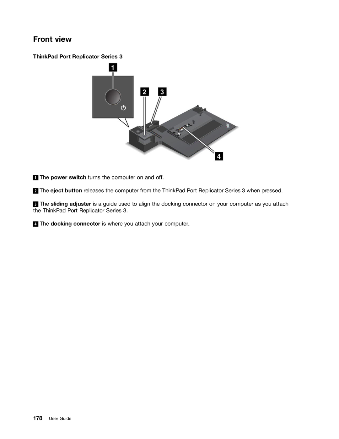 Lenovo NVS-4200M, 42825BU, 4242X04, 42421A0 manual Front view, ThinkPad Port Replicator Series 