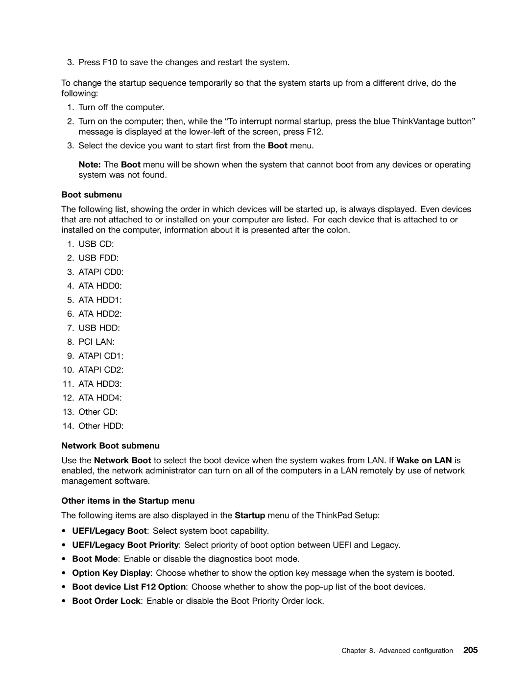 Lenovo 42421A0, NVS-4200M, 42825BU, 4242X04 manual Network Boot submenu, Other items in the Startup menu 