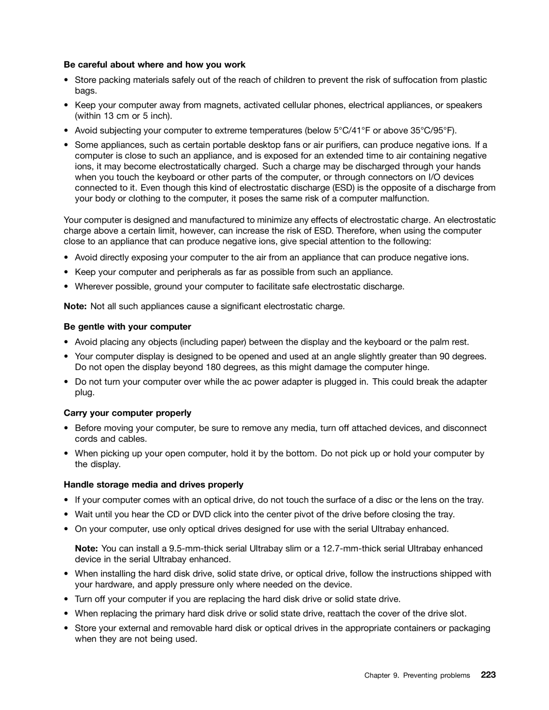 Lenovo 42825BU manual Be careful about where and how you work, Be gentle with your computer, Carry your computer properly 