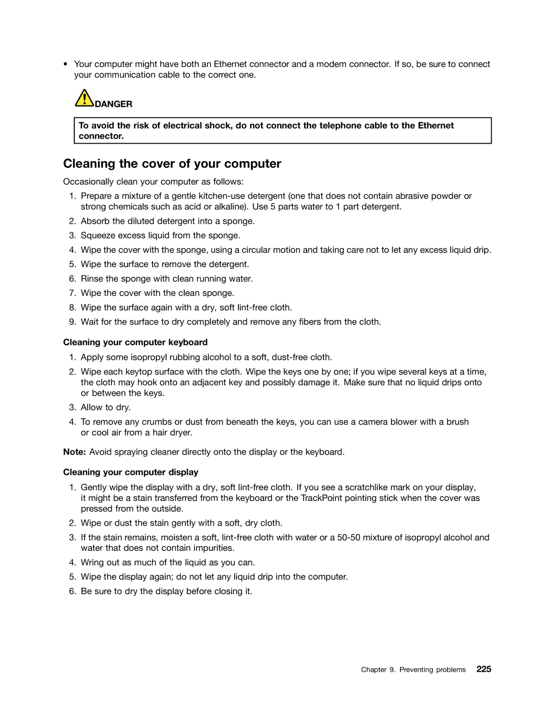 Lenovo 42421A0 manual Cleaning the cover of your computer, Cleaning your computer keyboard, Cleaning your computer display 