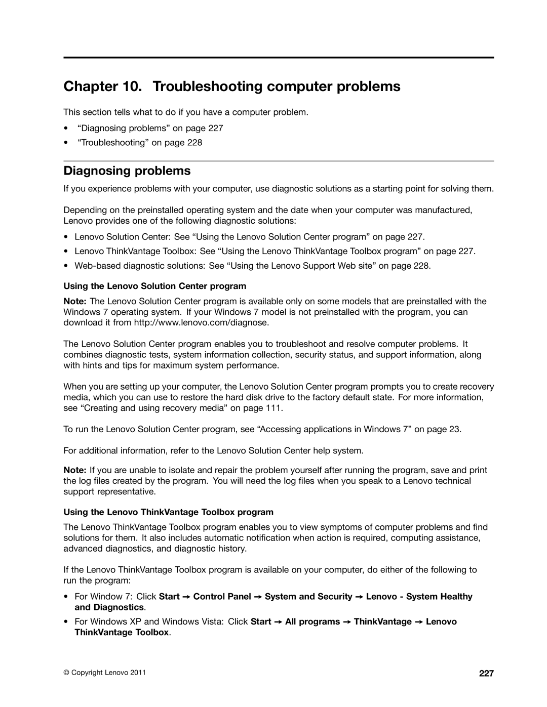 Lenovo 42825BU, NVS-4200M, 4242X04, 42421A0 manual Diagnosing problems, Using the Lenovo Solution Center program, 227 