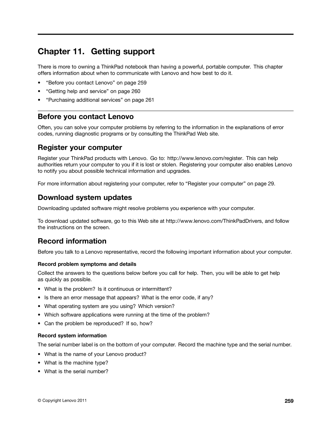 Lenovo 42825BU, NVS-4200M, 4242X04, 42421A0 manual Before you contact Lenovo, Download system updates, Record information 