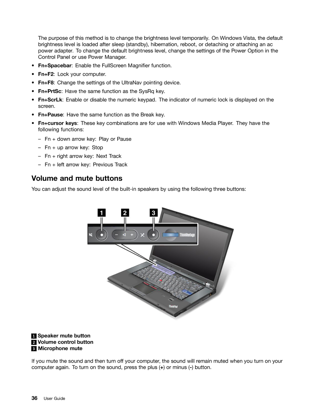 Lenovo 4242X04, NVS-4200M, 42825BU manual Volume and mute buttons, Speaker mute button Volume control button Microphone mute 