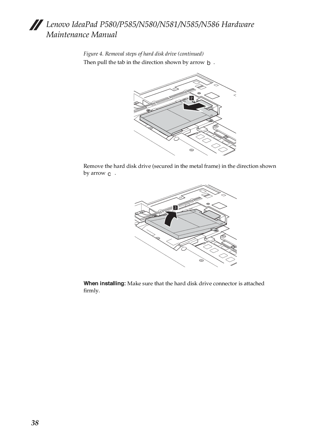 Lenovo P585, P580, N586, N585, N580, N581 manual Removal steps of hard disk drive 