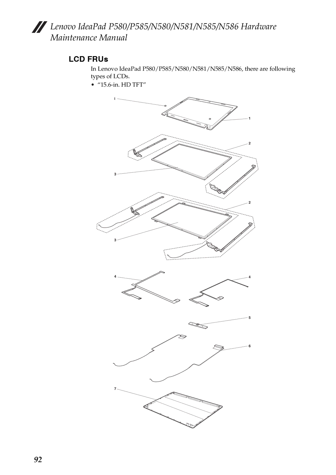 Lenovo P585, P580, N586, N585, N580, N581 manual LCD FRUs 