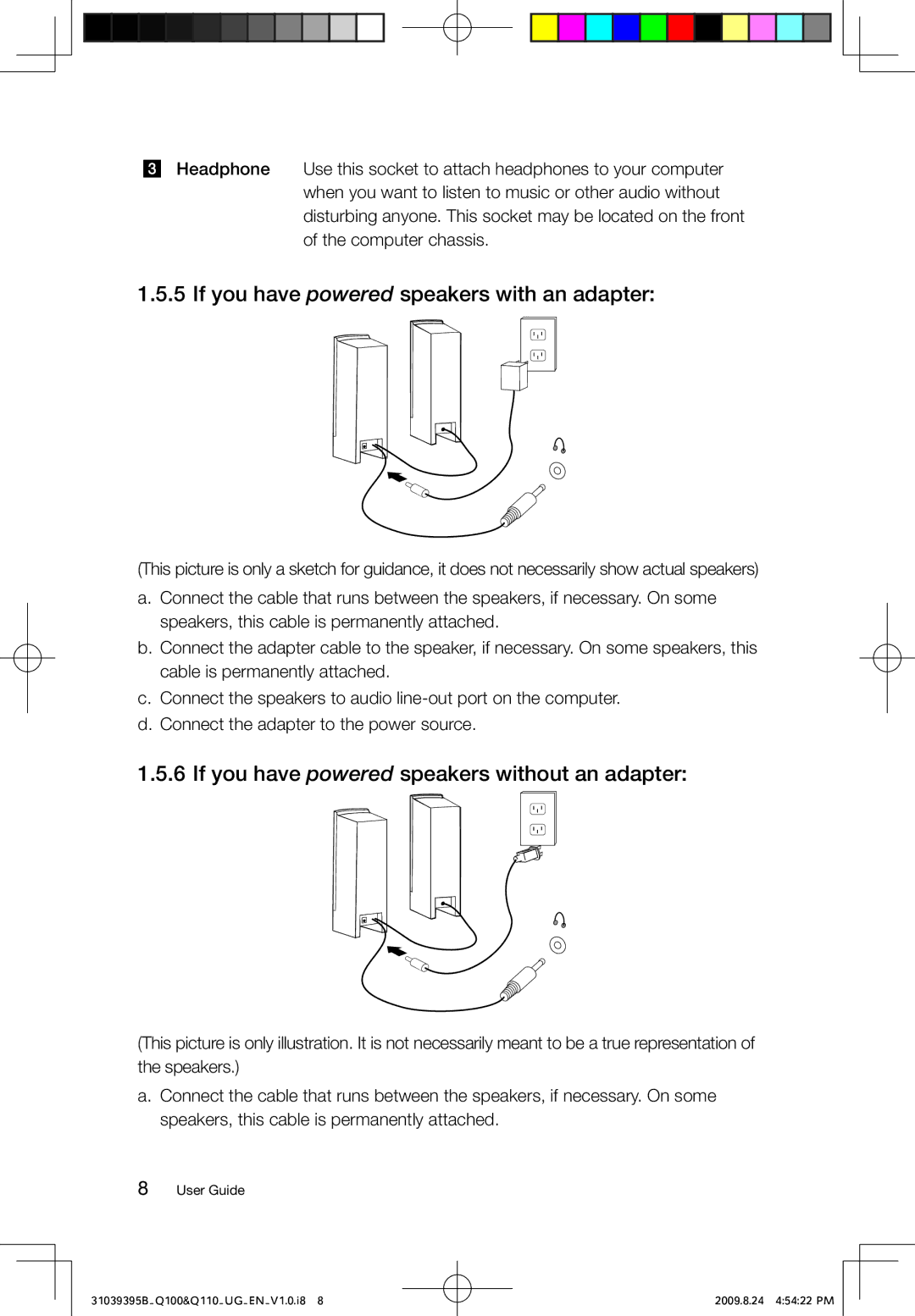 Lenovo Q110, Q100 manual If you have powered speakers with an adapter 