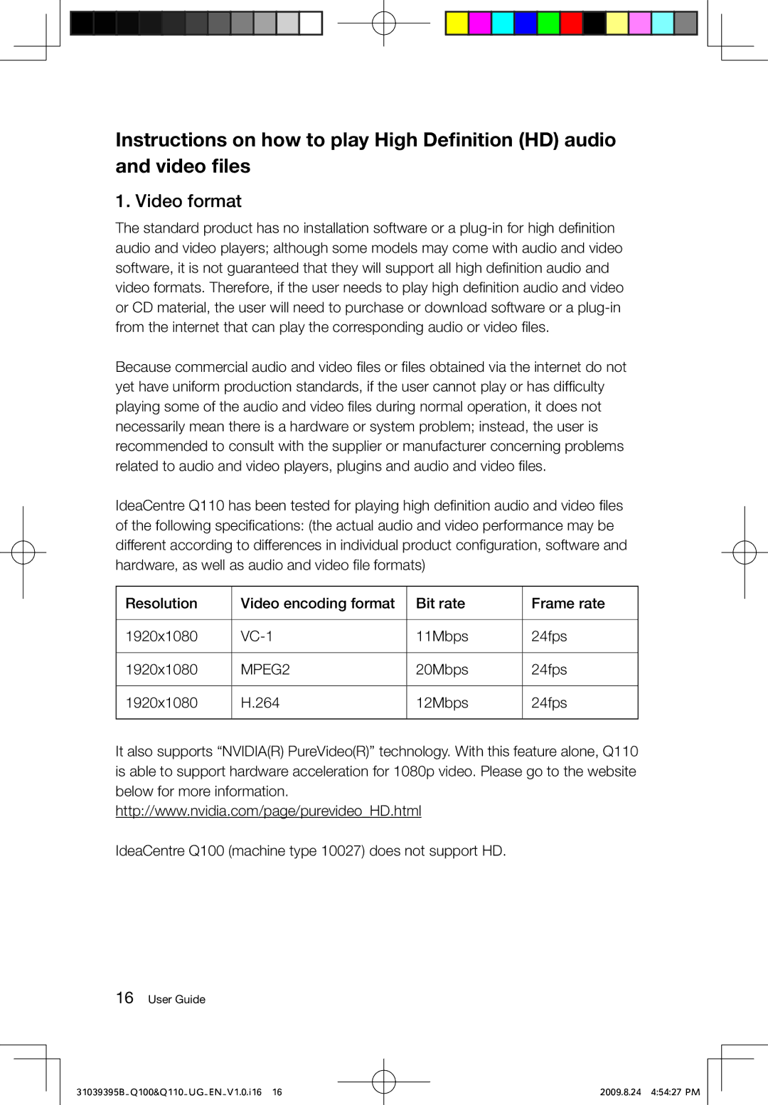 Lenovo Q110, Q100 manual Video format 